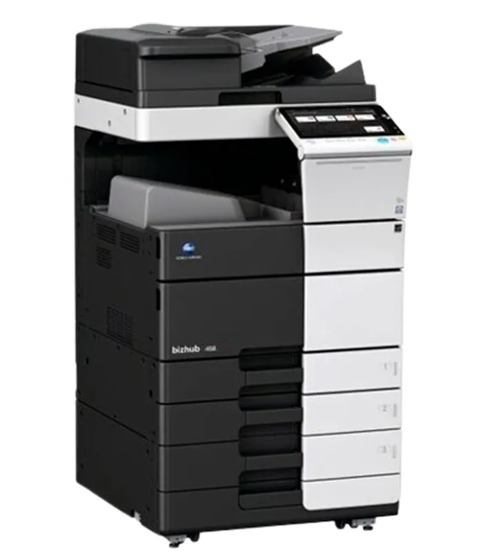 Impressora Multifuncional Konica 458 – Solução compacta para grandes demandas em preto e branco. Impressora Konica 458 P&B com alta capacidade de digitalização e cópia monocromática.